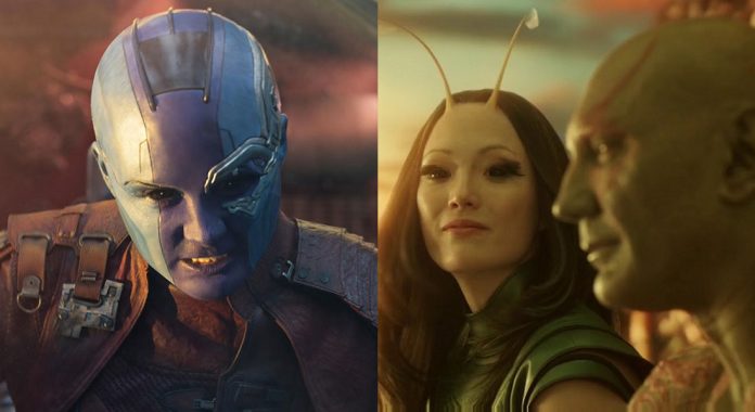 Karen Gillan, Pom Klementieff und Dave Bautista in Thor Love and Thunder Guardians