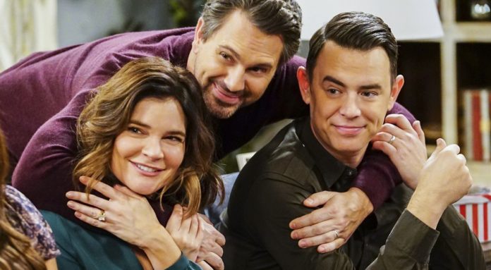 Betsy Brandt, Thomas Sadoski und Colin Hanks in Life in Pieces Disney Plus